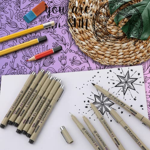 AIEX Drawing Art Pens, Micron Pen Set of 12 Black Multiliner Pens Waterproof Fineliner Ink Pens for Drawing and Sketching Smooth Writing Pigment Pen with Various Tip Sizes for Multi-Purpose