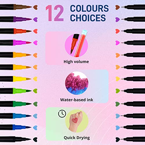 OCTUNAIL Dual Tip Brush Pens Pack of 12 – Colouring Pens for Drawing, Sketching, Calligraphy, Painting, Journaling – Art Supplies Felt Tip Pens for Kids, Adults, Beginners & Artists
