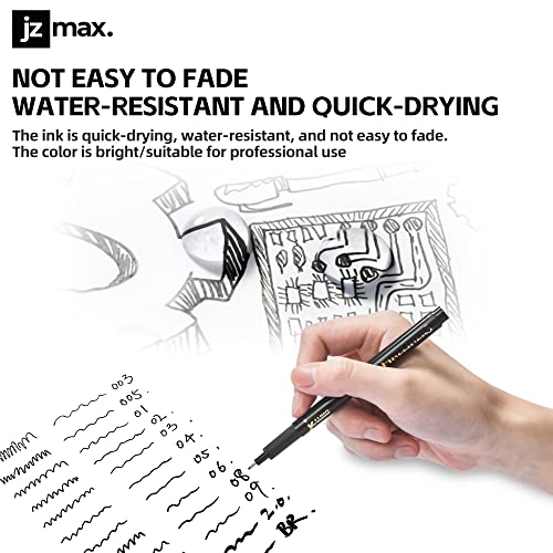 JZMAX Black Fineliner Pens Set Art Supplies - 12 Pack Fineliners Technical Drawing Pens- Microliner Art Pens for Artist, Brush Pens for Handwriting, Calligraphy, Sketching, Illustrations, Drawing