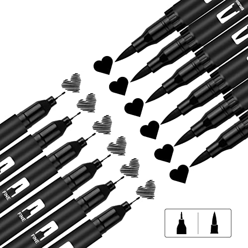 Gelanty Felt Tip Pens, 12 Pack Black Markers Colouring Pens for Adults and Children, 0.4mm Fineliners Pens for Art Drawing Sketching