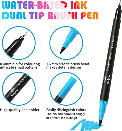 Mitoymia 24 Dual Tip Colouring Pens brush pens,Felt Tip Pens for Adults and children drawing pens,coloured pens art pens Set brush pens for colouring markers