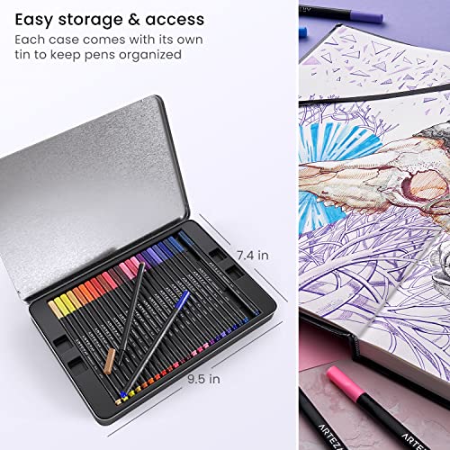 ARTEZA Inkonic Fineliner Pen Set, 0.4 mm Tips, Set of 48 Colours, Water-Based, Non-Toxic, Fine Tip Colouring Pens for Drawing, Sketching & Mixed Media Art