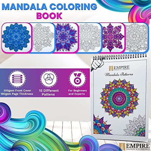 Empire 24 Dual Tip Colouring Pens with 15 Patterns Book, Felt Tip Pens, Fineliner Drwaing Brush Pens for Adults & Kids Coloured Pens Felt Tips - Art Supplies Drawing Pens for Calligraphy Painting