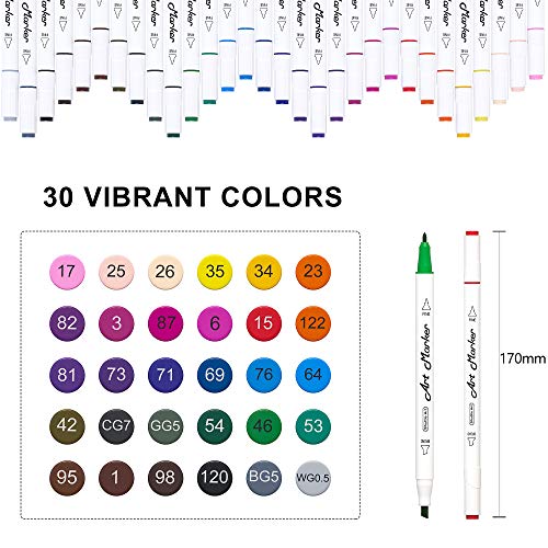 Shuttle Art 30 Colours Art Pens, Dual Tip Alcohol Based Markers Pens for Kids and Adult, Ideal Graphic Art Markers for Colouring, Drawing, Sketching and Cards Making