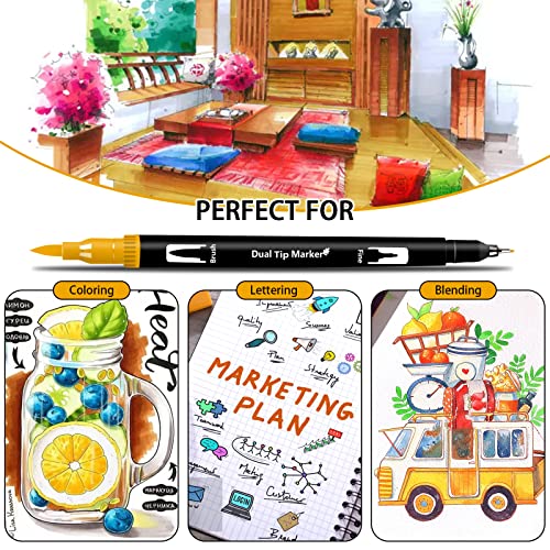 Efimeso 160 Colour Felt Tip Pens, Dual Tip Brush Marker,Colouring Pens Fineliners Art Supplies for Drawing Sketching Colouring Book