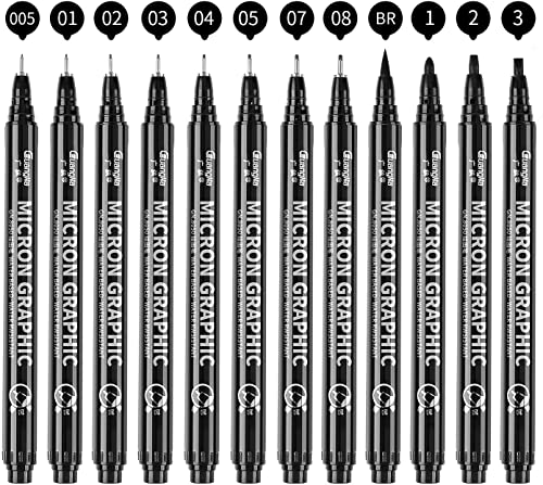 kingkindsun Set of 12 Micro Pens, Fine Point, Fineliner Ink Pens, Pigment Pen, Technical Drawing pen, Black, Waterproof, for Art Watercolor, Sketching, Anime, Manga, Scrapbooking