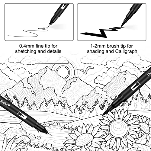 Gelanty Felt Tip Pens, 12 Pack Black Markers Colouring Pens for Adults and Children, 0.4mm Fineliners Pens for Art Drawing Sketching