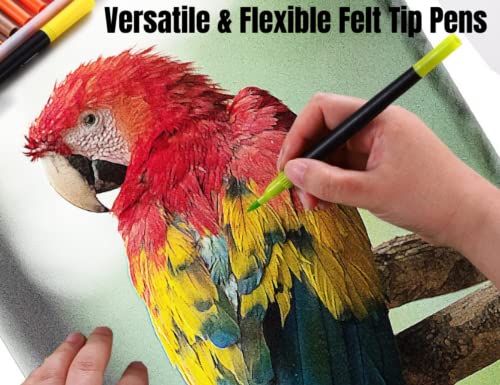 YARIX Dual Tip Brush Pens – Colouring Pens Set of 48 Coloured Pens, Felt Tip Pens – Art Supplies for Kids & Adult Colouring Books – Watercolour Art Markers for Drawing, Sketching, & Calligraphy