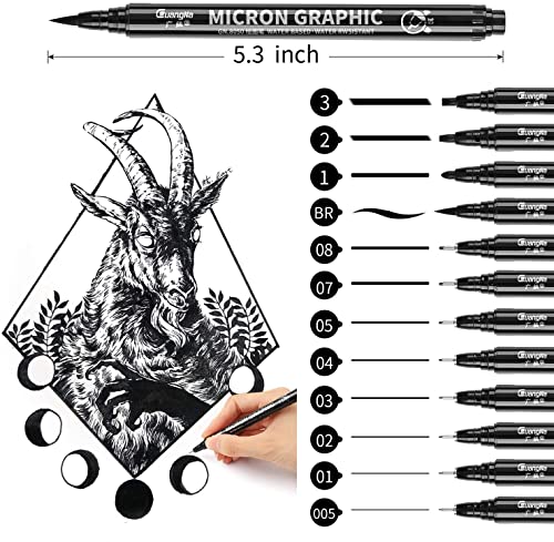 kingkindsun Set of 12 Micro Pens, Fine Point, Fineliner Ink Pens, Pigment Pen, Technical Drawing pen, Black, Waterproof, for Art Watercolor, Sketching, Anime, Manga, Scrapbooking