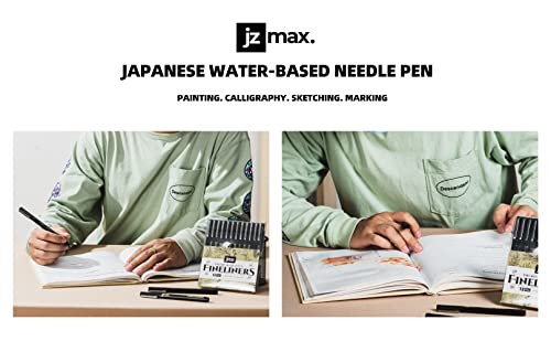JZMAX Black Fineliner Pens Set Art Supplies - 12 Pack Fineliners Technical Drawing Pens- Microliner Art Pens for Artist, Brush Pens for Handwriting, Calligraphy, Sketching, Illustrations, Drawing