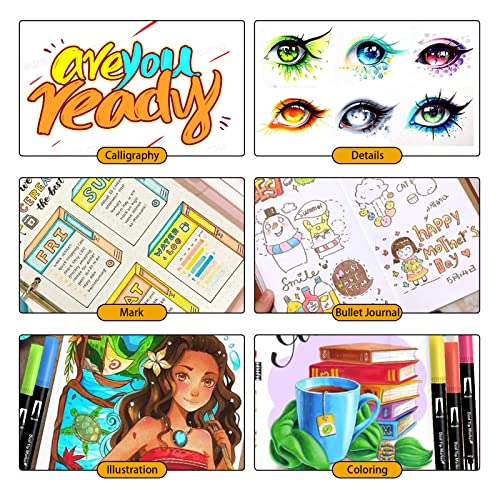 Efimeso 160 Colour Felt Tip Pens, Dual Tip Brush Marker,Colouring Pens Fineliners Art Supplies for Drawing Sketching Colouring Book