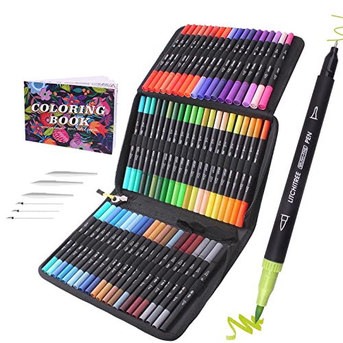 Diuraa Art Markers for Artists,Fineliners Felt 72 Dual Tip Brush Pens for Kids Adult Coloring Books Calligraphy Drawing Sketching