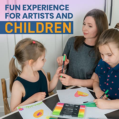 OCTUNAIL Dual Tip Brush Pens Pack of 12 – Colouring Pens for Drawing, Sketching, Calligraphy, Painting, Journaling – Art Supplies Felt Tip Pens for Kids, Adults, Beginners & Artists