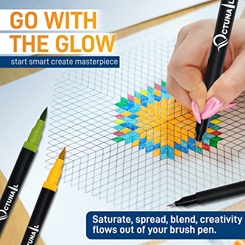 OCTUNAIL Dual Tip Brush Pens Pack of 12 – Colouring Pens for Drawing, Sketching, Calligraphy, Painting, Journaling – Art Supplies Felt Tip Pens for Kids, Adults, Beginners & Artists