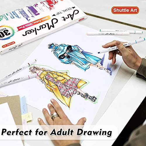 Shuttle Art 30 Colours Art Pens, Dual Tip Alcohol Based Markers Pens for Kids and Adult, Ideal Graphic Art Markers for Colouring, Drawing, Sketching and Cards Making