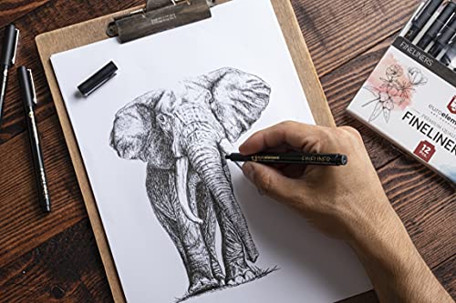 EuroElement Black Fineliner Pens Set Art Supplies 12 Pack Technical Microliner Drawing Pens for Artist, Brush Pens for Handwriting, Calligraphy, Sketching, Illustrations, Drawing