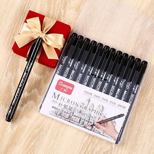 kingkindsun Set of 12 Micro Pens, Fine Point, Fineliner Ink Pens, Pigment Pen, Technical Drawing pen, Black, Waterproof, for Art Watercolor, Sketching, Anime, Manga, Scrapbooking