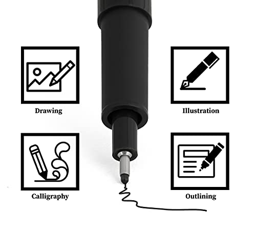 EuroElement Black Fineliner Pens Set Art Supplies 12 Pack Technical Microliner Drawing Pens for Artist, Brush Pens for Handwriting, Calligraphy, Sketching, Illustrations, Drawing