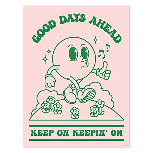 Retro Poster Wall Art Print, Retro Aesthetic Room Decor, Positive Quote Good Days Ahead Art Print, Pink Green Pastel Vintage Nostalgia Poster 12x16 inches
