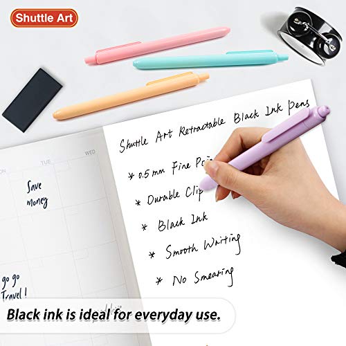 Shuttle Art Retractable Pastel Gel Ink Pens, 11 Pack Black Ink Pens, Cute Pens 0.5mm Fine Point for Writing Journaling Taking Notes School Office Home