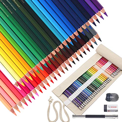 SCRIPTRACT Adult Colouring Pencils, 48 Coloured Pencil Set with Roll Up Canvas Pencil Wrap Sharpener Eraser, Stationary Pencils for Teen Girls, Artists Sketching, Kids Drawing (Set of 48)