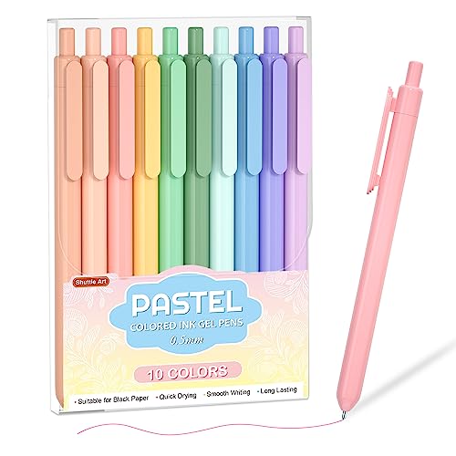 Shuttle Art 10 Colours Pastel Retractable Gel Pens, Pastel Ink Retractable Coloured Gel Pens, 0.5mm 8 Colours Gel Ink Pens, Fine Point Quick Drying Cute Pens