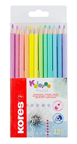 Kores - Kolores Pastel: 12 Coloured Pencils for Kids, Beginners and Adults, Pastel Shades for White, Dark and Craft Paper, Set of 12 Assorted Colours