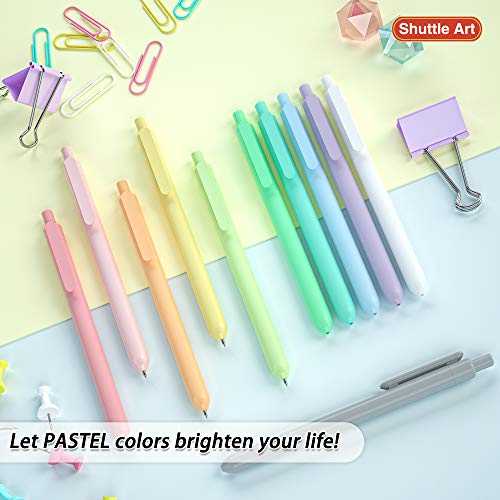 Shuttle Art Retractable Pastel Gel Ink Pens, 11 Pack Black Ink Pens, Cute Pens 0.5mm Fine Point for Writing Journaling Taking Notes School Office Home