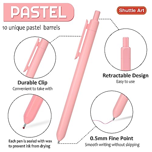 Shuttle Art 10 Colours Pastel Retractable Gel Pens, Pastel Ink Retractable Coloured Gel Pens, 0.5mm 8 Colours Gel Ink Pens, Fine Point Quick Drying Cute Pens