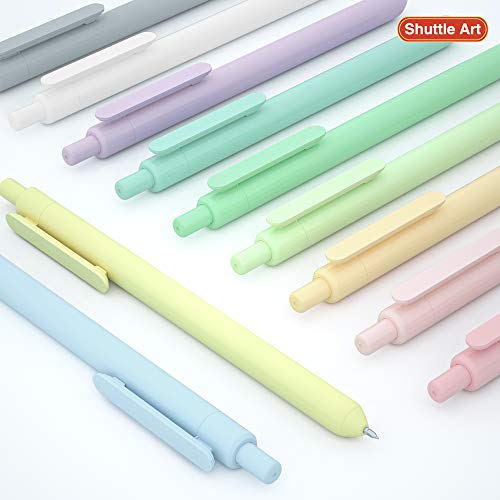Shuttle Art Retractable Pastel Gel Ink Pens, 11 Pack Black Ink Pens, Cute Pens 0.5mm Fine Point for Writing Journaling Taking Notes School Office Home