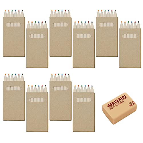 LSYYSL 10 Boxes of Colored Pencils, 1 Eraser, Mini Coloring Set, 6 Colors Drawing Pencils for Kids, Birthday Gift for Kids, Suitable for Kindergarten, Home, School (6pcs per box)