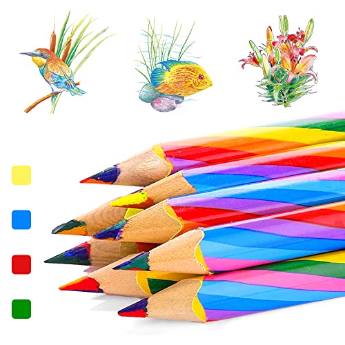 CAEEKER Rainbow Coloured Pencils, 20 PCS 4 in 1 Colour Pencils Wooden Colouring Pencils, Novelty Pencils for Kids Adults, Multicoloured Pencil for School Drawing Colouring Sketching (Pre-sharpened)