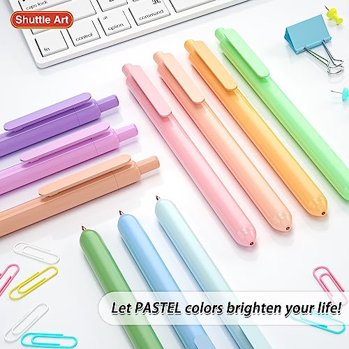 Shuttle Art 10 Colours Pastel Retractable Gel Pens, Pastel Ink Retractable Coloured Gel Pens, 0.5mm 8 Colours Gel Ink Pens, Fine Point Quick Drying Cute Pens