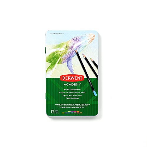 Derwent Academy Pastel Colour Pencils, Set of 12 in Tin, For Aspiring Artists, Ideal for Colouring & Drawing, Premium Quality, 2306022, Black