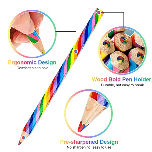 CAEEKER Rainbow Coloured Pencils, 20 PCS 4 in 1 Colour Pencils Wooden Colouring Pencils, Novelty Pencils for Kids Adults, Multicoloured Pencil for School Drawing Colouring Sketching (Pre-sharpened)