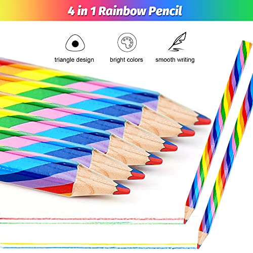 CAEEKER Rainbow Coloured Pencils, 20 PCS 4 in 1 Colour Pencils Wooden Colouring Pencils, Novelty Pencils for Kids Adults, Multicoloured Pencil for School Drawing Colouring Sketching (Pre-sharpened)