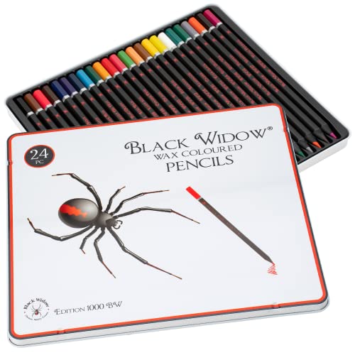 Black Widow Coloured Pencils For Adults - 24 Colouring Pencils - Smooth Pigments Colour Pencil Set - Best For Adult Colouring Pencil Drawing