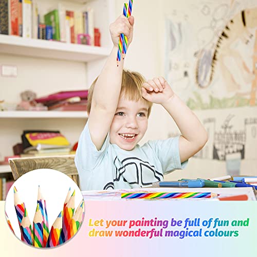 CAEEKER Rainbow Coloured Pencils, 20 PCS 4 in 1 Colour Pencils Wooden Colouring Pencils, Novelty Pencils for Kids Adults, Multicoloured Pencil for School Drawing Colouring Sketching (Pre-sharpened)