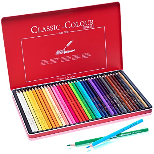 Coloured Pencils, 36 Professional Oil Colorful Pencil Set with Tin Box for Adult, Kids, Artist and Beginners Drawing Sketching Painting Colouring Book, Stationery Supplies