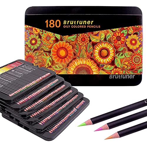 Laconile Colouring Pencils Set With Tin Box, 180 Brutfuner Coloured Pencils for Adult Colouring Books, Students or Kids School Art Supplies