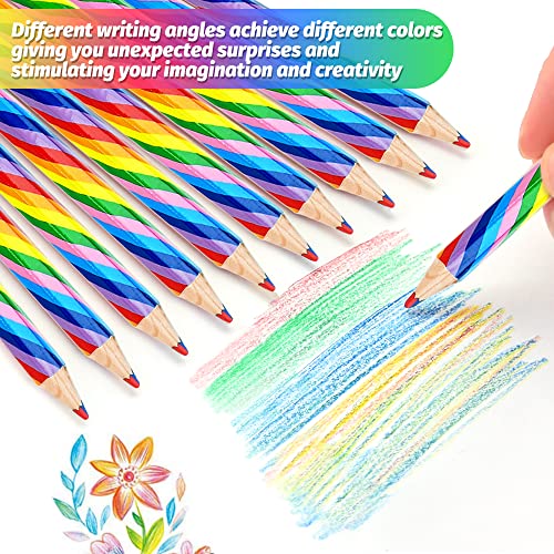 CAEEKER Rainbow Coloured Pencils, 20 PCS 4 in 1 Colour Pencils Wooden Colouring Pencils, Novelty Pencils for Kids Adults, Multicoloured Pencil for School Drawing Colouring Sketching (Pre-sharpened)