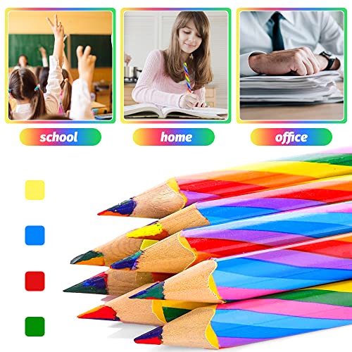 CAEEKER Rainbow Coloured Pencils, 20 PCS 4 in 1 Colour Pencils Wooden Colouring Pencils, Novelty Pencils for Kids Adults, Multicoloured Pencil for School Drawing Colouring Sketching (Pre-sharpened)