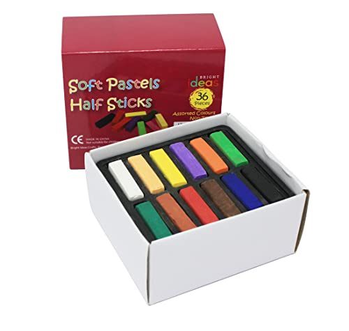 Bright Ideas Soft Pastels PK36 Assorted Colours Soft Pastels Half Sticks - Intense Bright Colours Perfect Square Chalk for Blending for Kids, Artists, Students