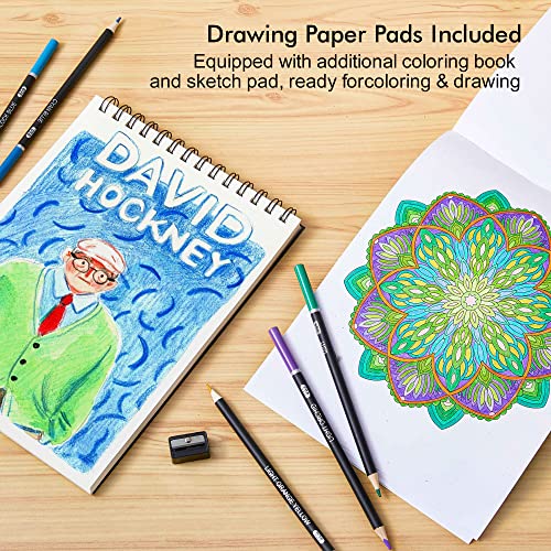 174 Colours Professional Colouring Pencils, Shuttle Art Soft Core Coloured Pencils Set with 1 Colouring Book,1 Sketch Pad, 4 Sharpener, 2 Pencil Extender, Artists Kids Adults Colouring, Drawing