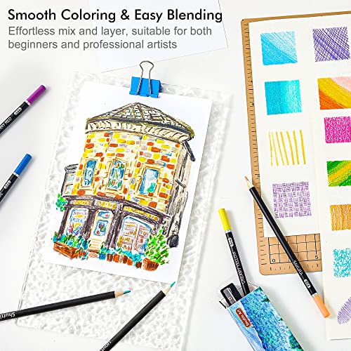 174 Colours Professional Colouring Pencils, Shuttle Art Soft Core Coloured Pencils Set with 1 Colouring Book,1 Sketch Pad, 4 Sharpener, 2 Pencil Extender, Artists Kids Adults Colouring, Drawing