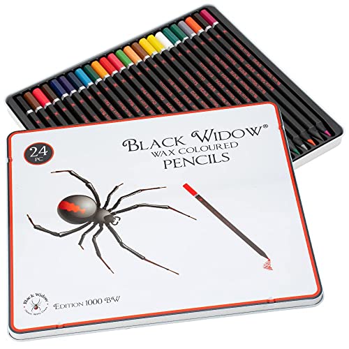 Black Widow Coloured Pencils For Adults - 24 Colouring Pencils - Smooth Pigments Colour Pencil Set - Best For Adult Colouring Pencil Drawing