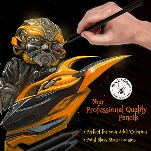 Black Widow Coloured Pencils For Adults - 24 Colouring Pencils - Smooth Pigments Colour Pencil Set - Best For Adult Colouring Pencil Drawing