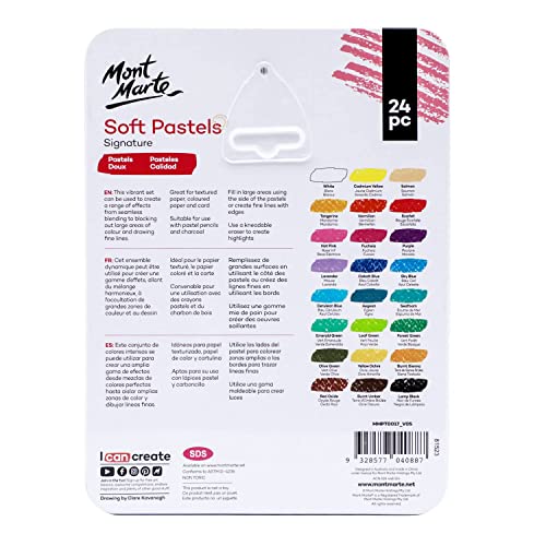 MONT MARTE Soft Pastels in Tin Box Signature 24pc, 24 Assorted Colours, Vibrant Pastel Sticks, Great Blending, Comes in Storage Case, Ideal For Art, Craft, Colouring and Sketching