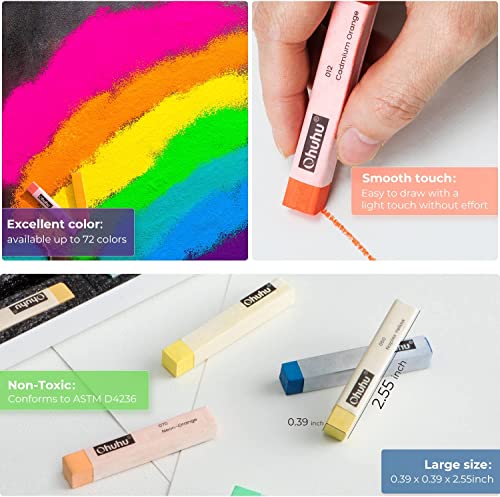 Soft Pastel Set 72 Colours: Ohuhu Chalk Pastels Including 4 Fluorescent Effects & 6 Pastel Paper - Excellent Drawing Painting Blending Layering Shading Non Toxic for Artists Students Beginners