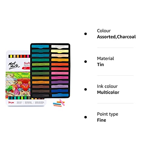 MONT MARTE Soft Pastels in Tin Box Signature 24pc, 24 Assorted Colours, Vibrant Pastel Sticks, Great Blending, Comes in Storage Case, Ideal For Art, Craft, Colouring and Sketching